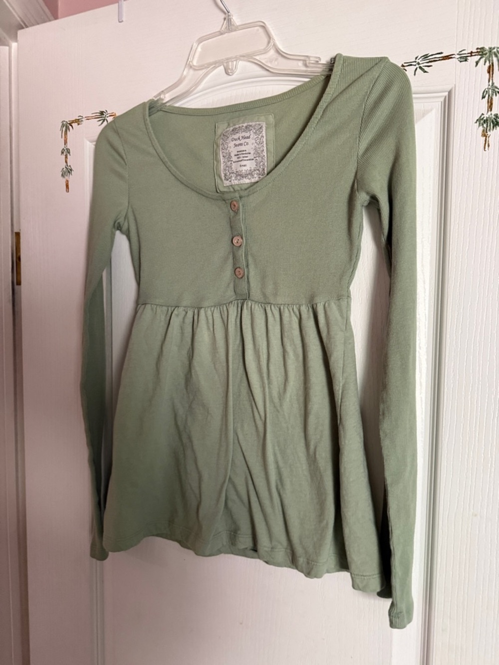 Duck Head Light Sage Long Sleeve Henley Peplum Top